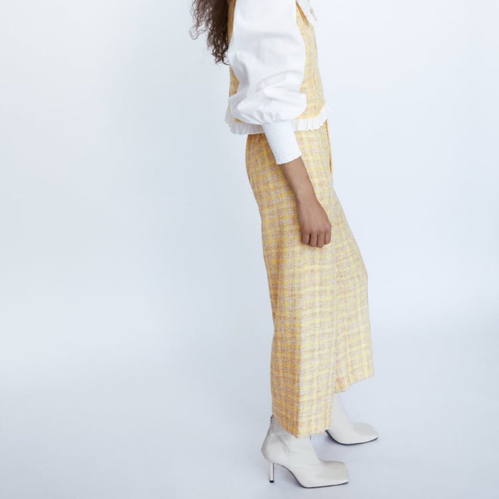 ZARA TWEED YELLOW HIGH-WAIST CULOTTES